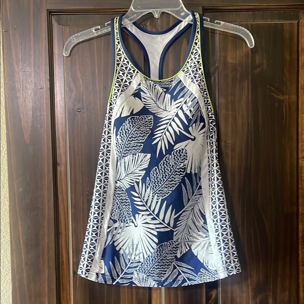 Jag Swim Top White and Navy with bright yellow piping Size M